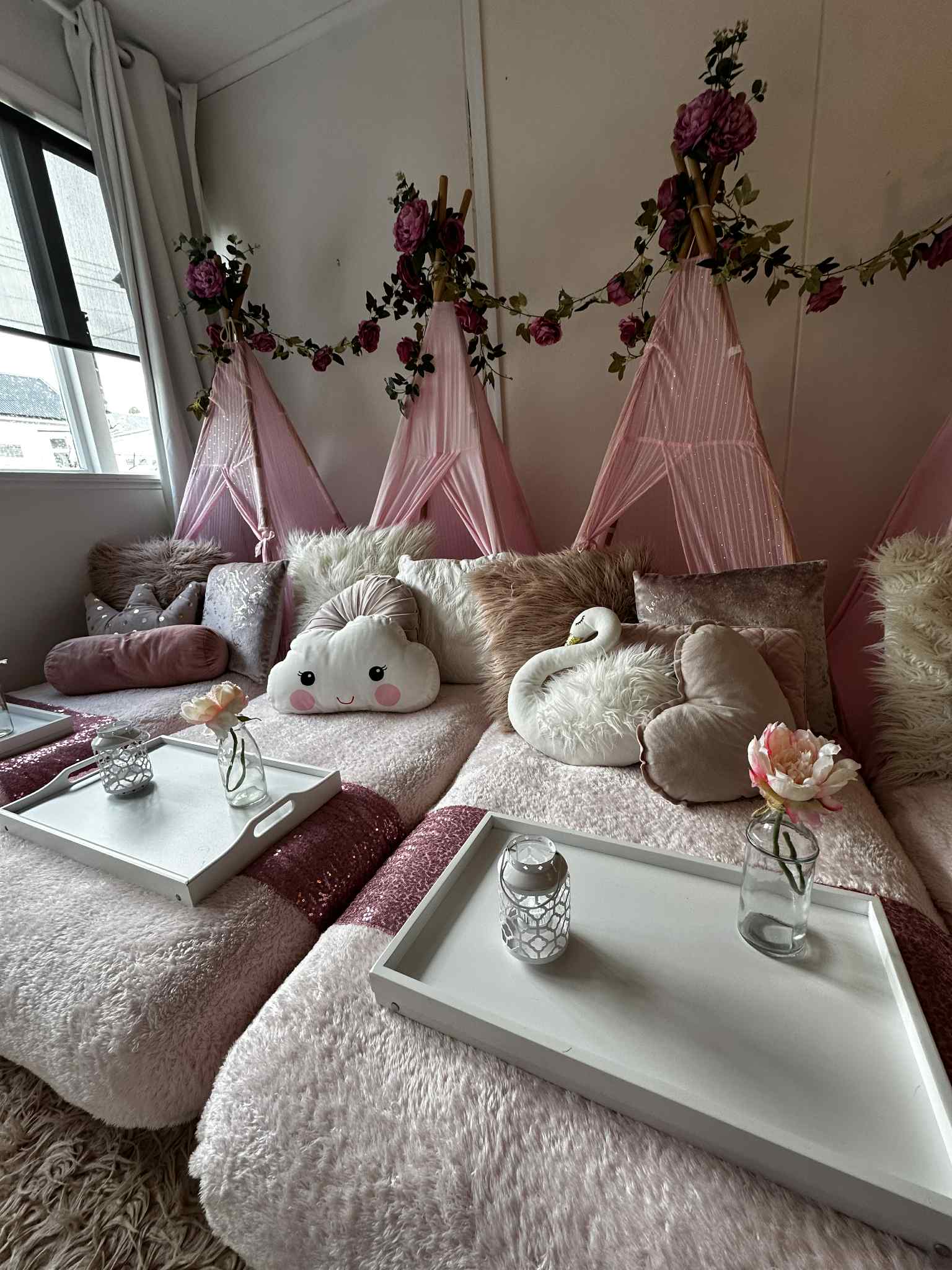 Pink blooming floral teepee party Wellington