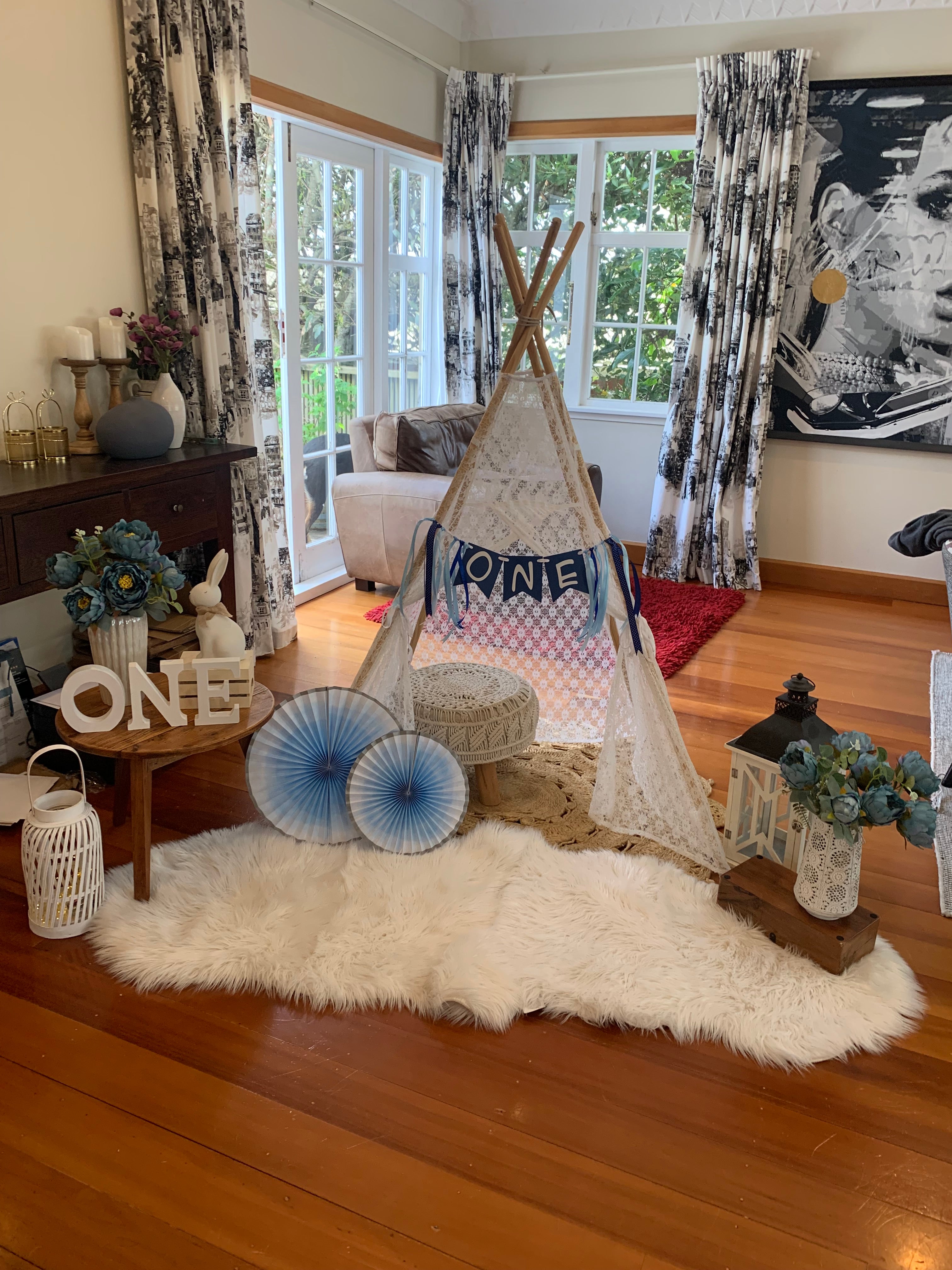 Blue boy themed first birthday teepee photoshoot