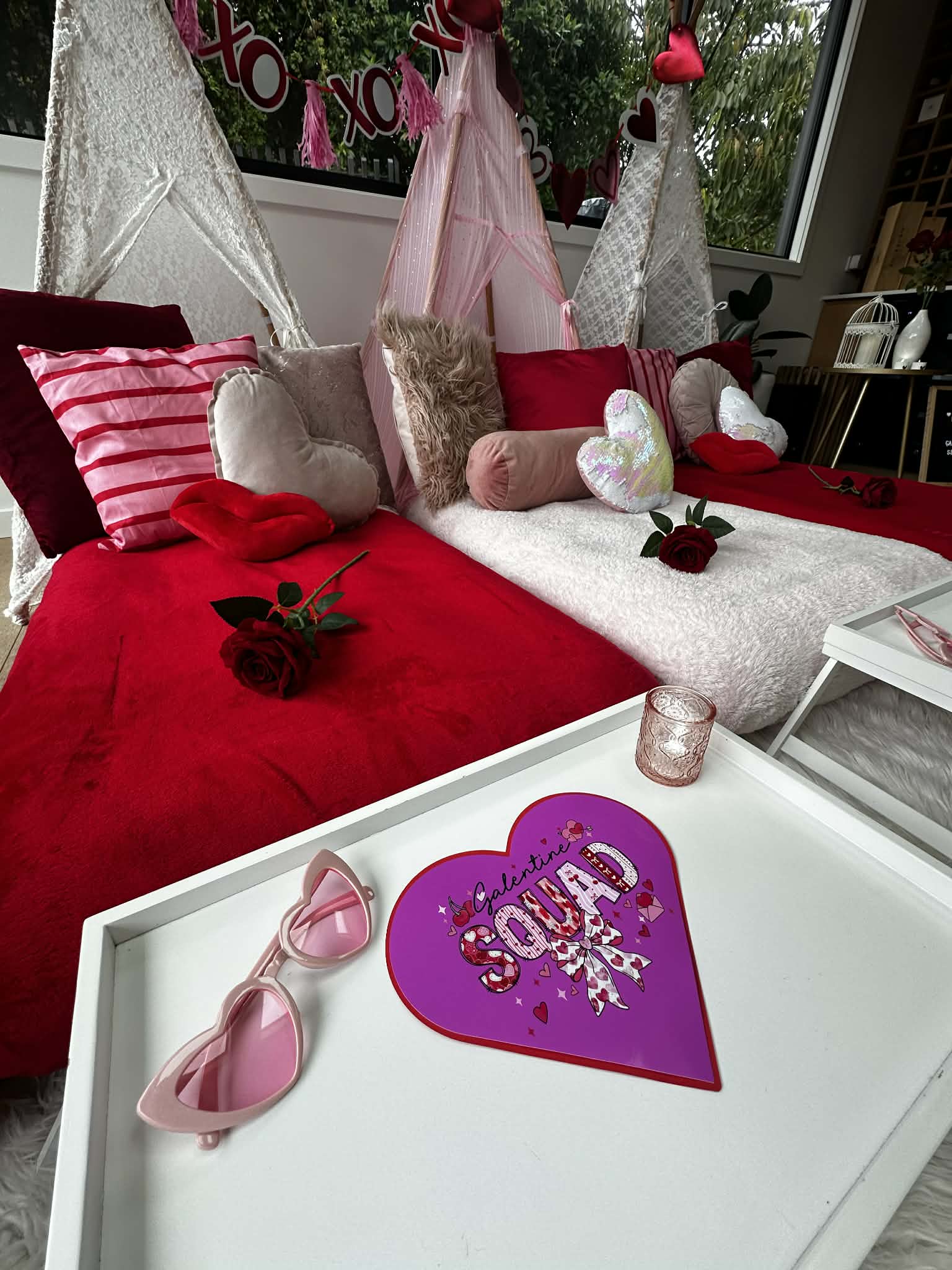 Galentines pink and red themed XOXO party Wellington