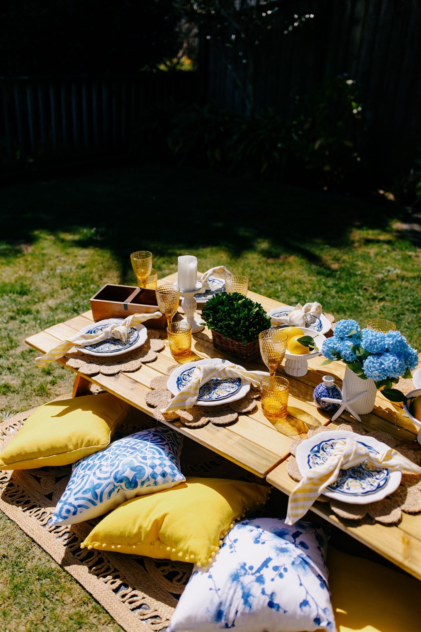 Yellow and blue pretty picnics Wellington DIY popup hens do corporate event
