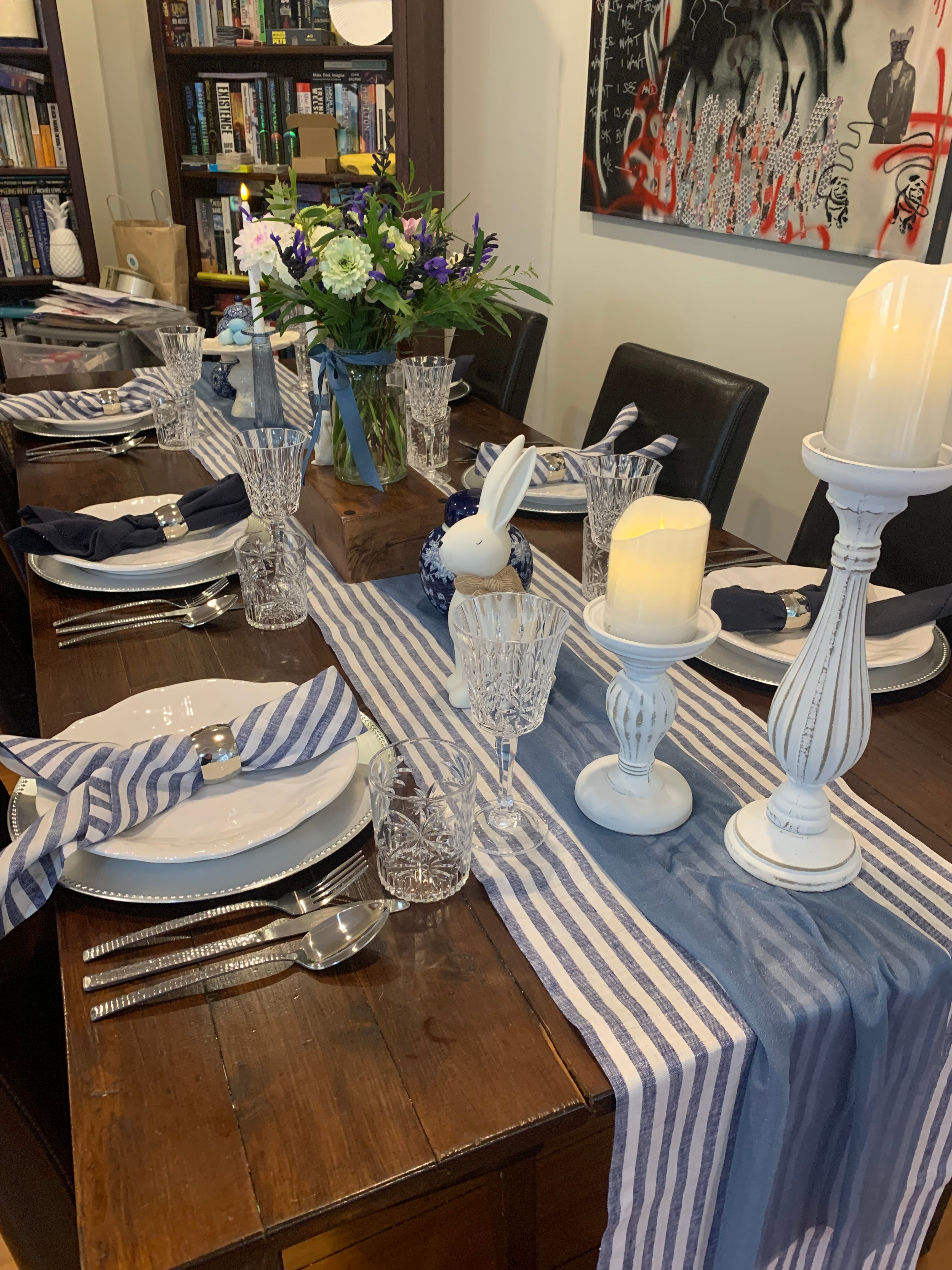 Luxury boutique picnics Wellington coastal charm blue striped beautiful table decor