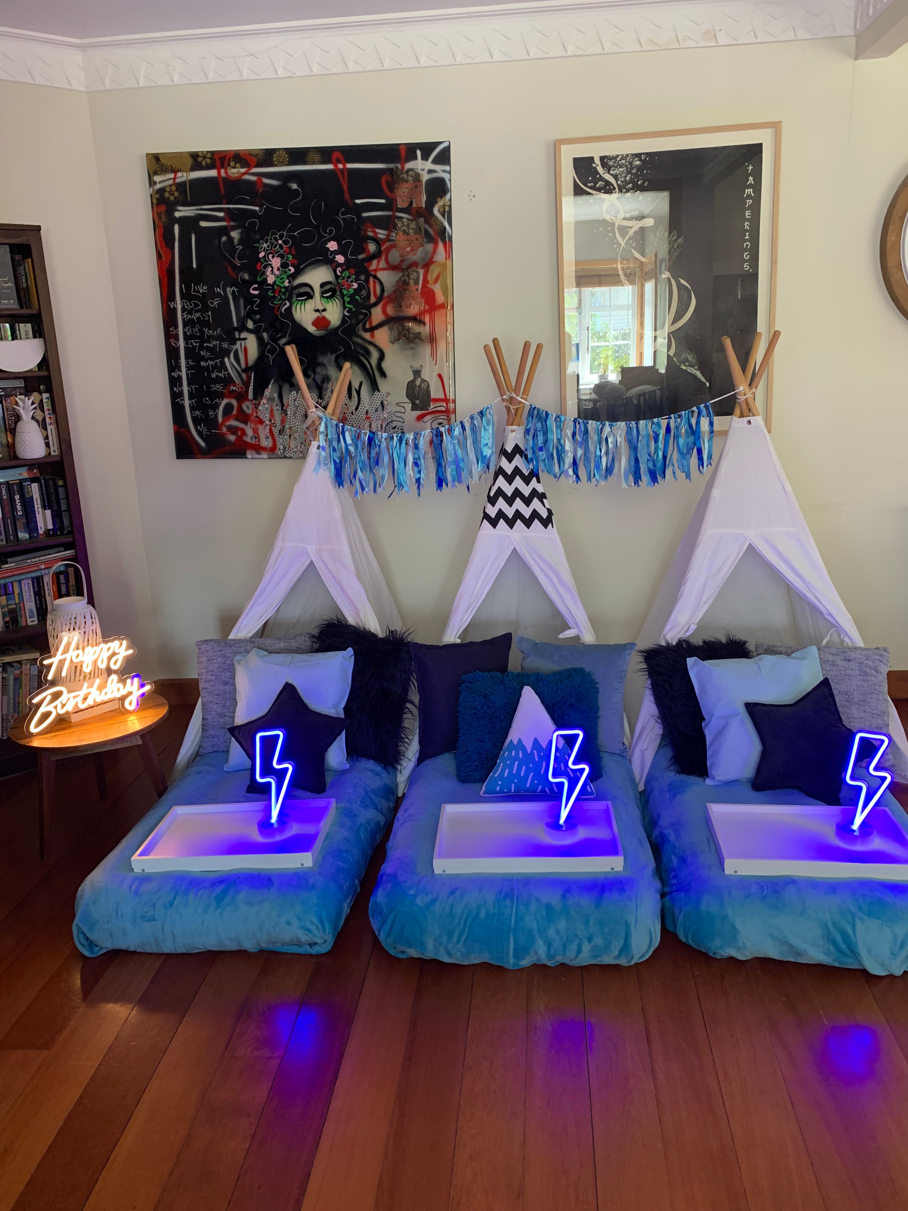 Blue themed teepee party Wellington