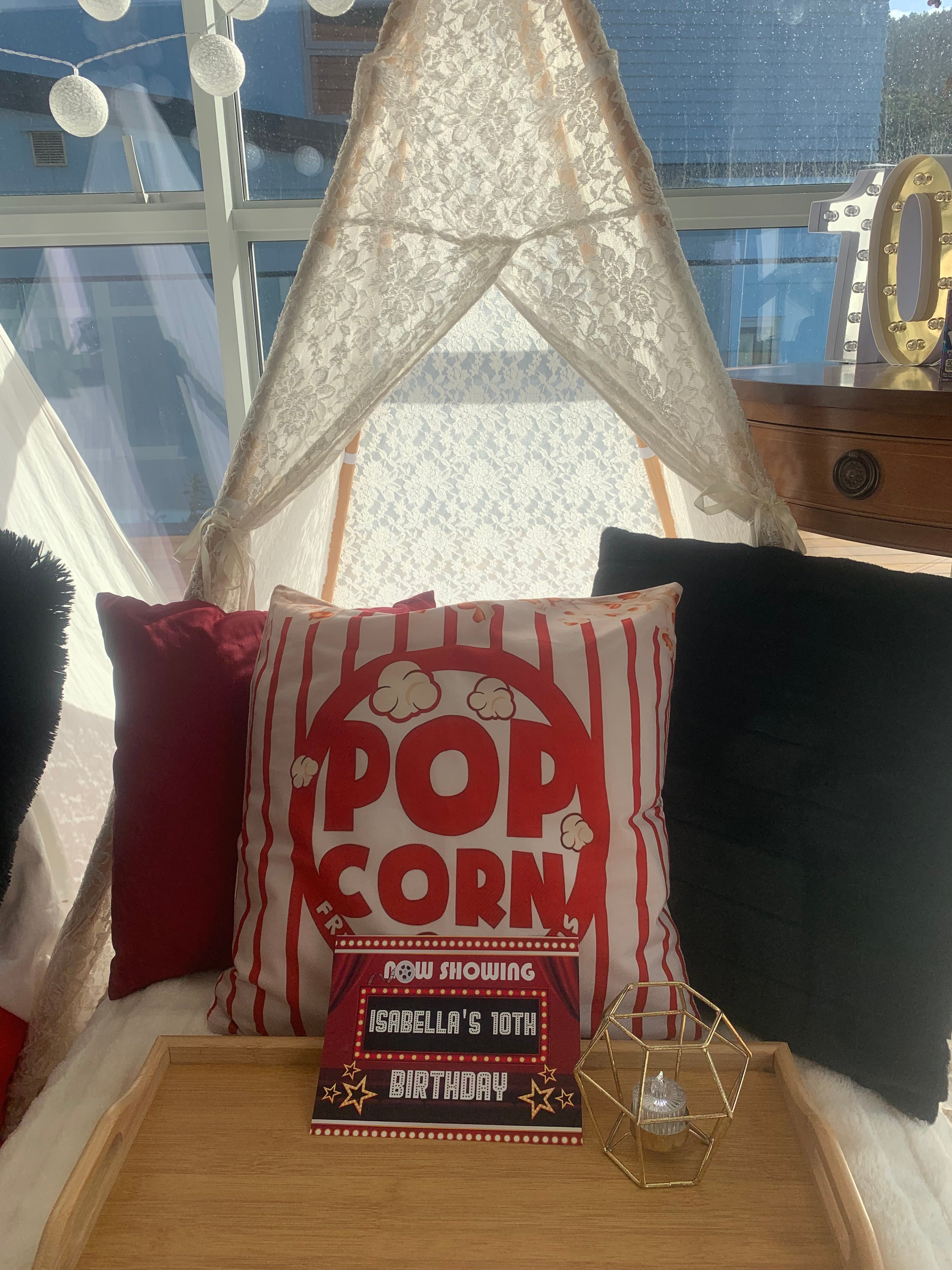 Grab the popcorn and settle down in our epic Movie Night themed Wellington teepee setup