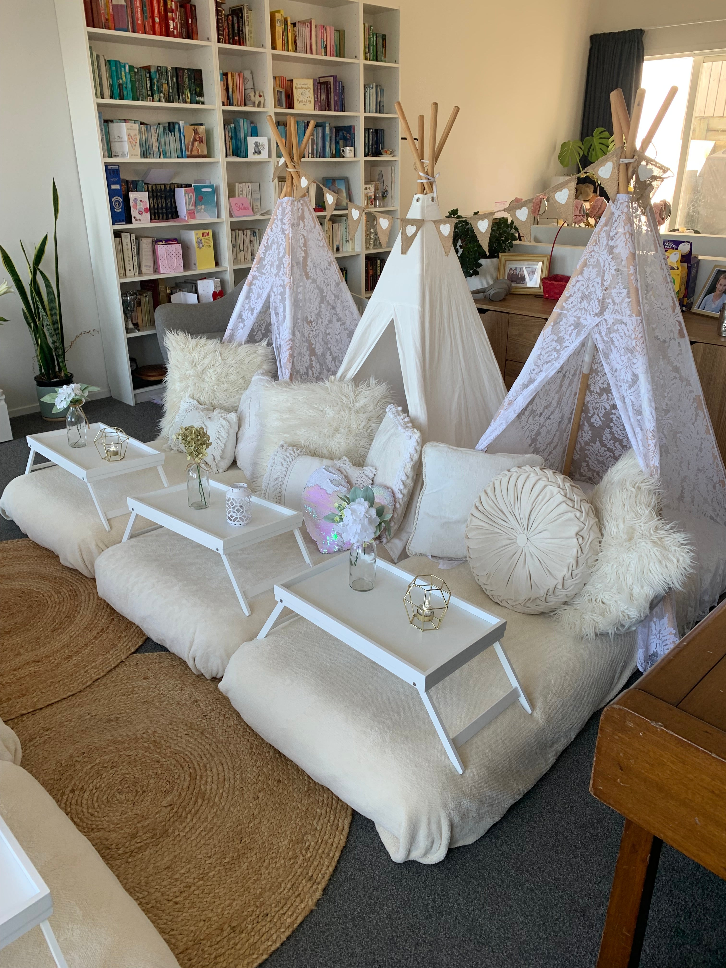 Petite Cream dream with hearts Wellington teepee party hire