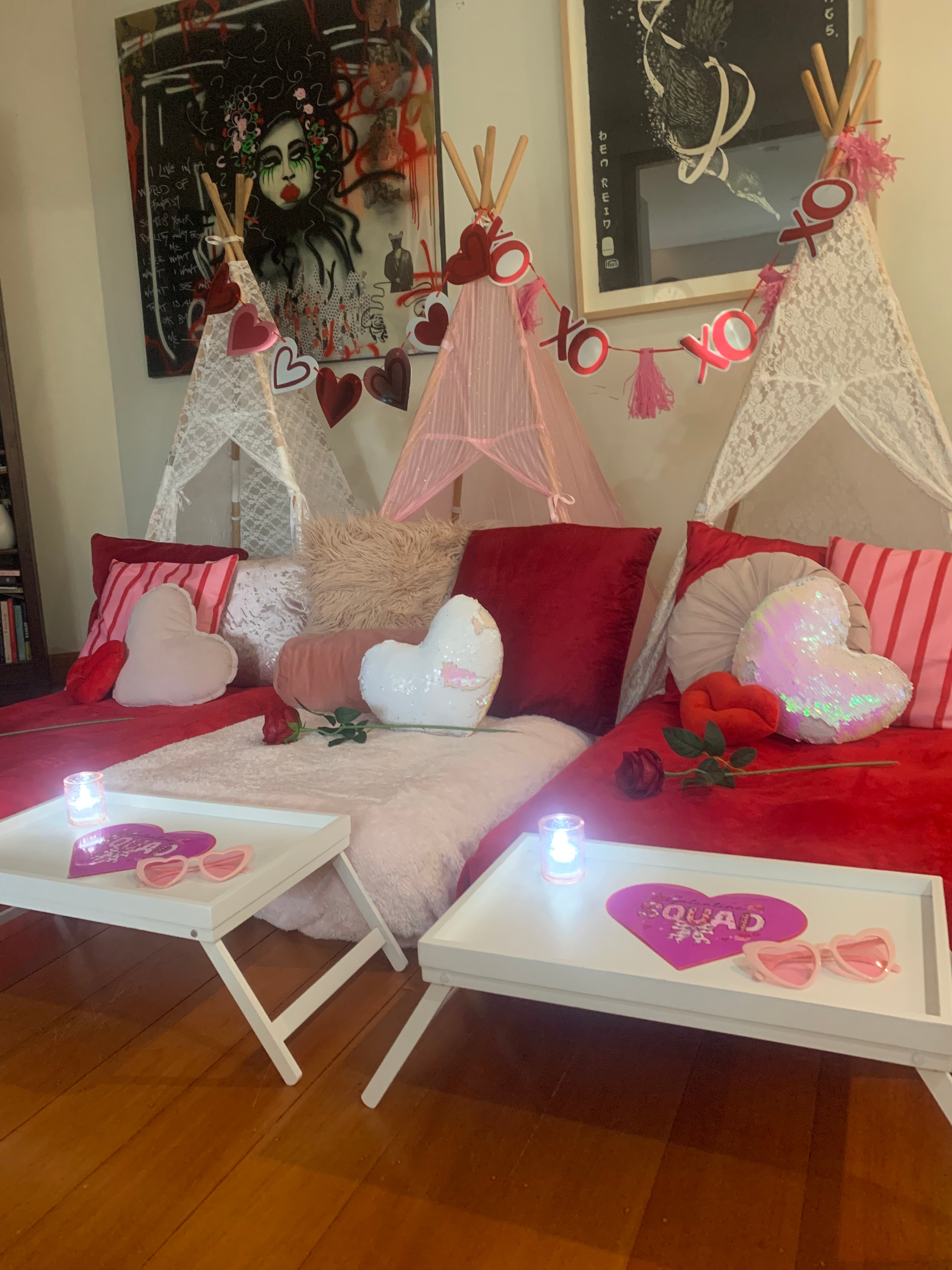 Red and pink teepee theme Wellington party hire