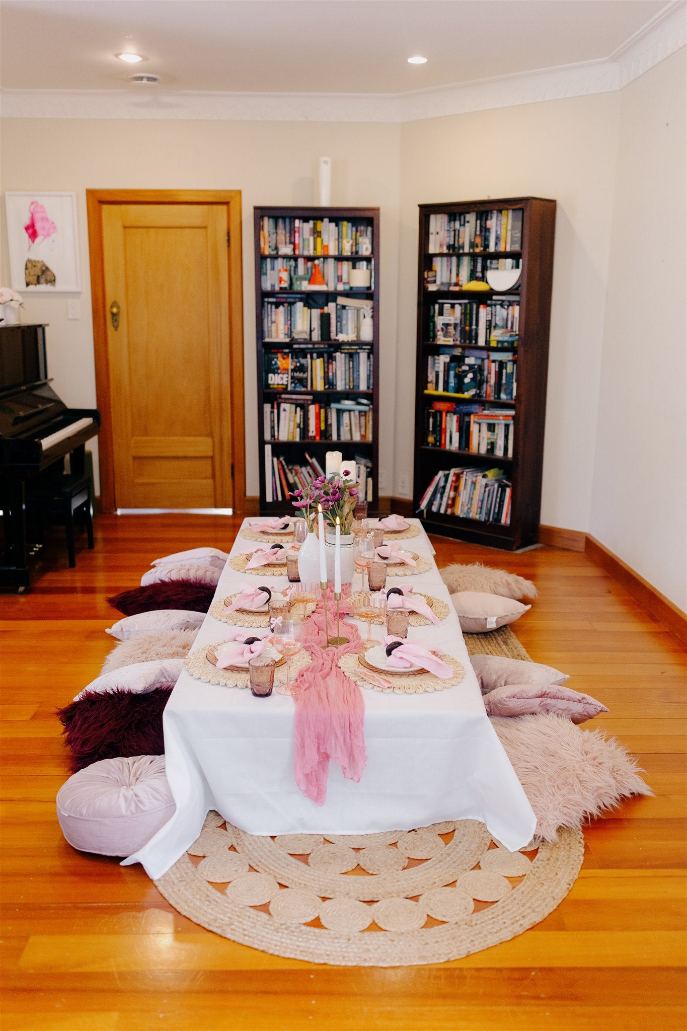 Pretty pink boutique picnic setups Wellington perfect for indoors or outdoors