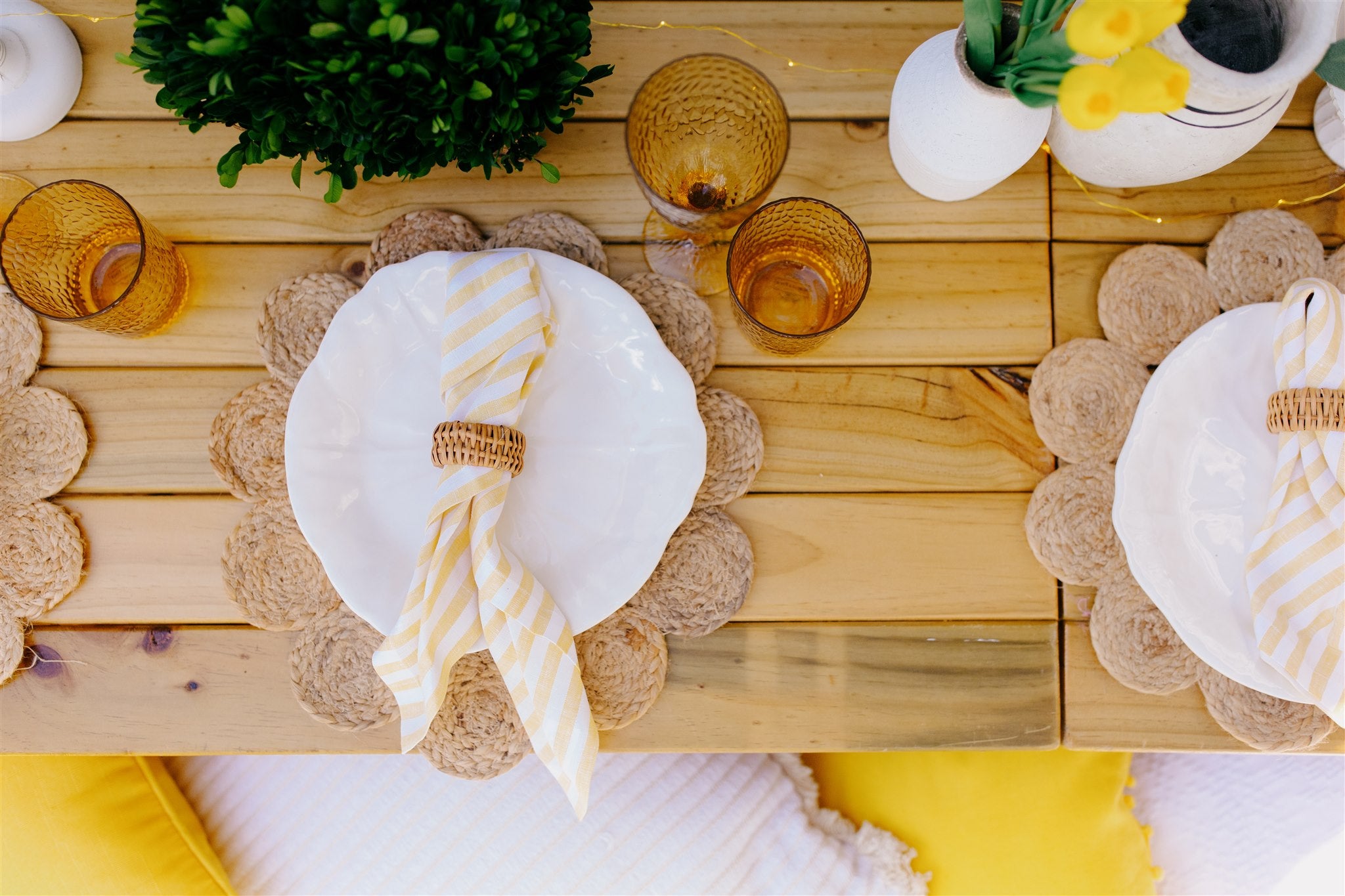 Yellow stripe pretty picnic tablescape Wellington
